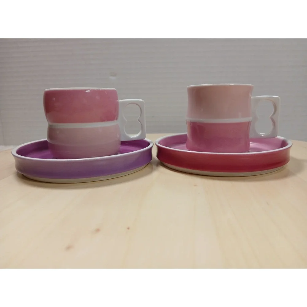 Vintage Block Chromatics Red Lavender Demi. Cup & Saucer Set Gerald Gulotta MCM